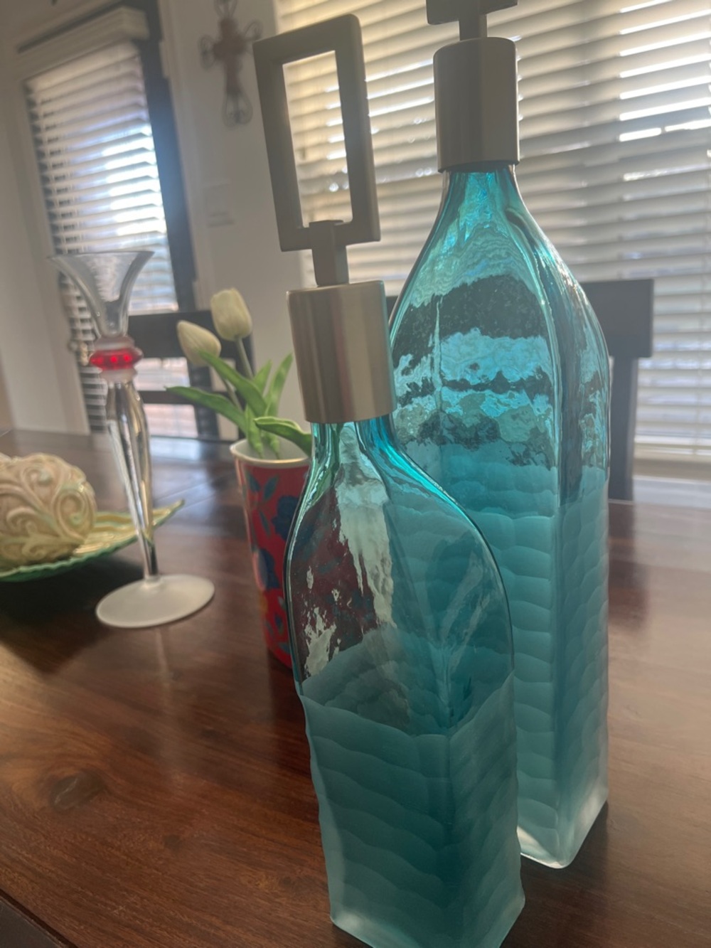 The Uttermost Annabella Teal Blue Textured (2 piece set) Glass Bottles Accents - Picture 8 of 10